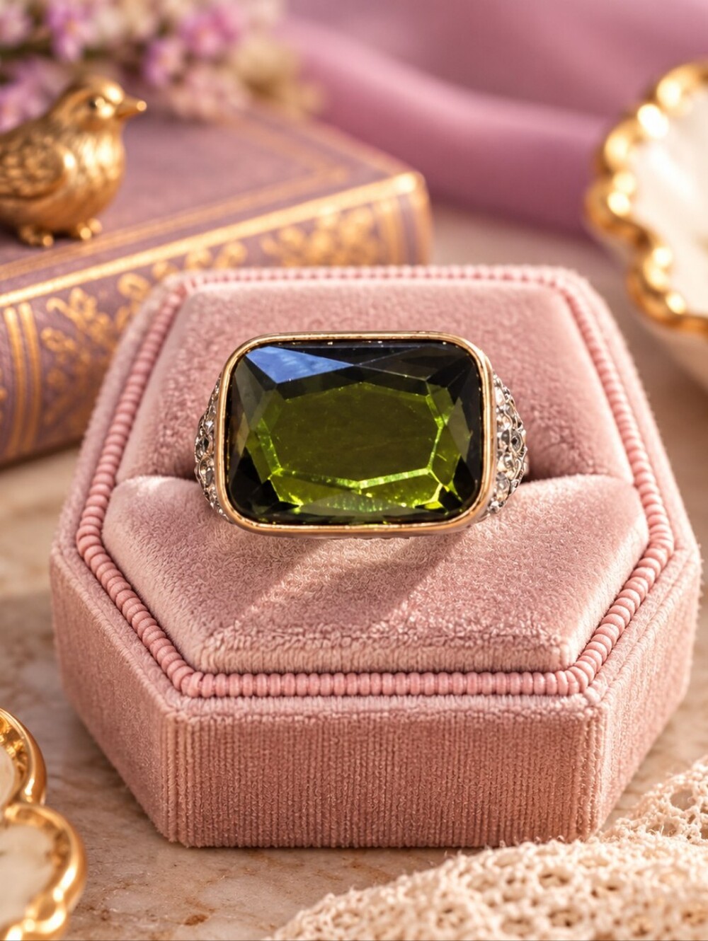 Lia Sophia Olive Green Statement Ring